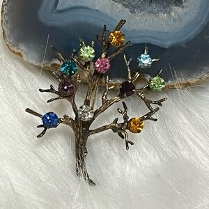 Vintage Sterling Multicolor Gem Tree Brooch